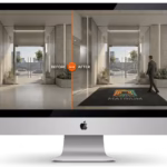 Desktop mockup showing the free custom mat design service for a business entrance, by Matrium.