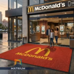 Custom McDonald's logo entrance mat for high-traffic restaurant storefront by Matrium Entrance Branding Systems.